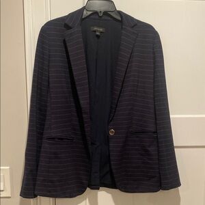 Ann Taylor Navy Blue and White Striped Blazer